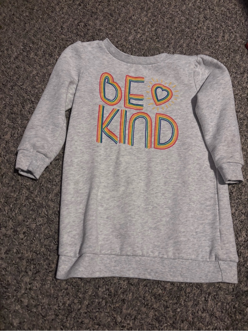 Old Navy Light Gray Girls' Sweatshirt Dress with Rainbow 'Be Kind' Graphic
